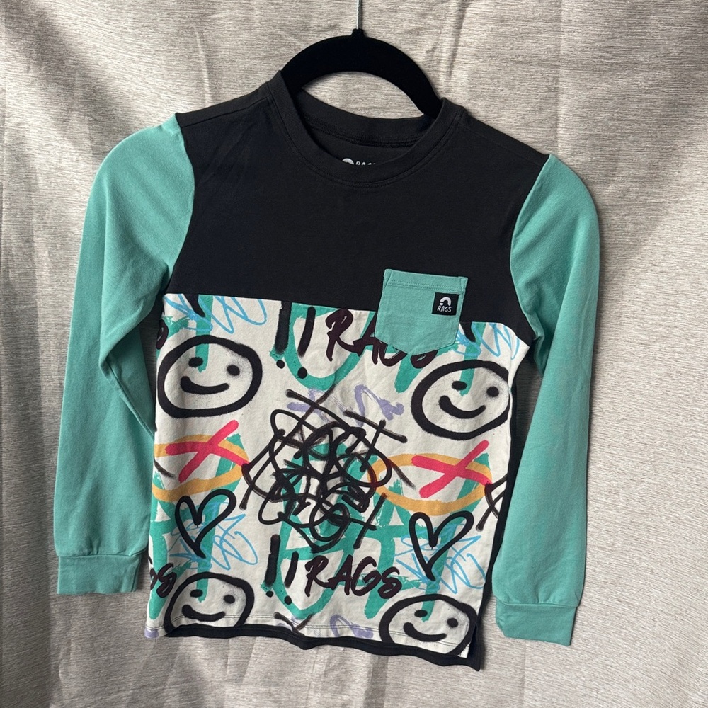 Kids Graphic Long-Sleeve Tee in Teal and Black